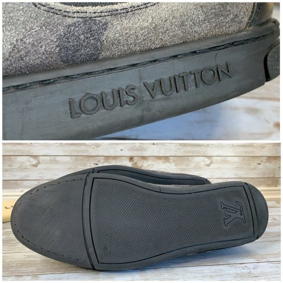 Authentic Louis Vuitton Camouflage Suede & Black Leather Slalom Low Top Sneakers - Picture 11 of 14